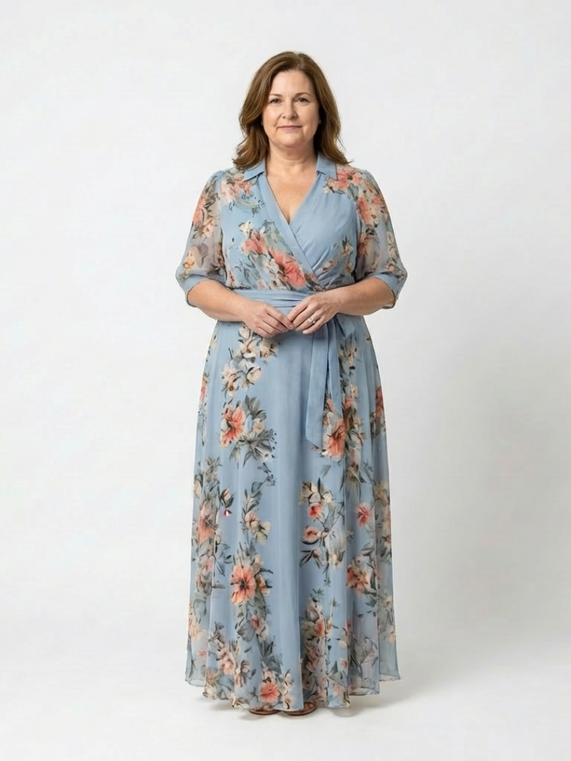 Elowen Floral Wrap V Neck Maxi Dress