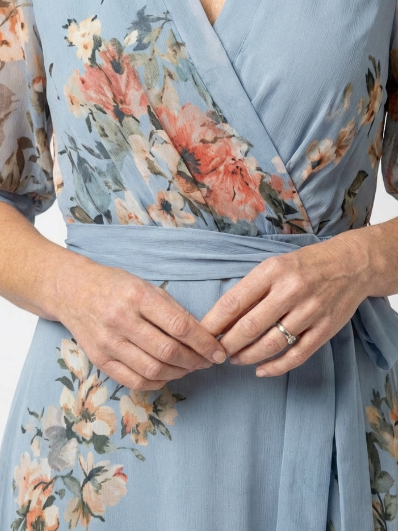 Elowen Floral Wrap V Neck Maxi Dress