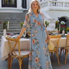Elowen Floral Wrap V Neck Maxi Dress