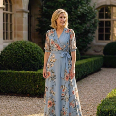 Elowen Floral Wrap V Neck Maxi Dress