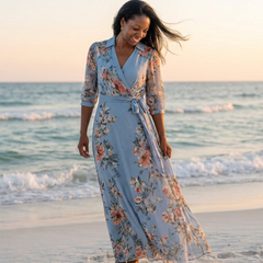 Elowen Floral Wrap V Neck Maxi Dress